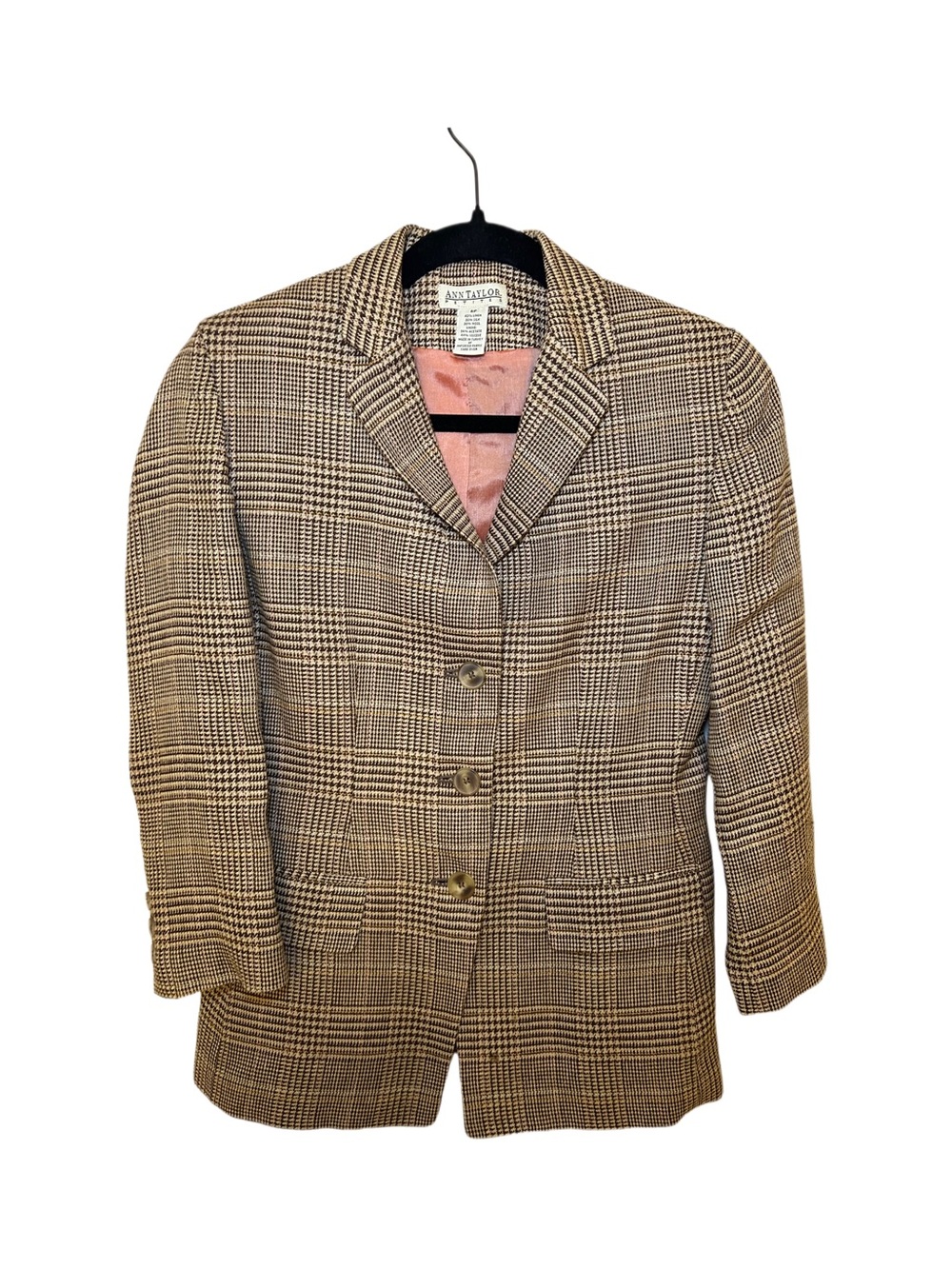 Vintage Ann Taylor Glenn Plaid Blazer/Jacket, Sz 6P  Linen, silk wool blend.